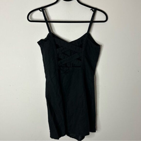 Urban Outfitters Mini Dress Buttons Linen Blend Black Strappy Back Size Small - Picture 13 of 13